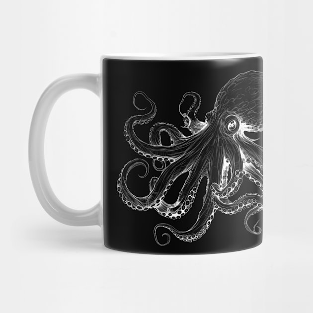 Fine octopus octopus illustration in white by Unelmoija